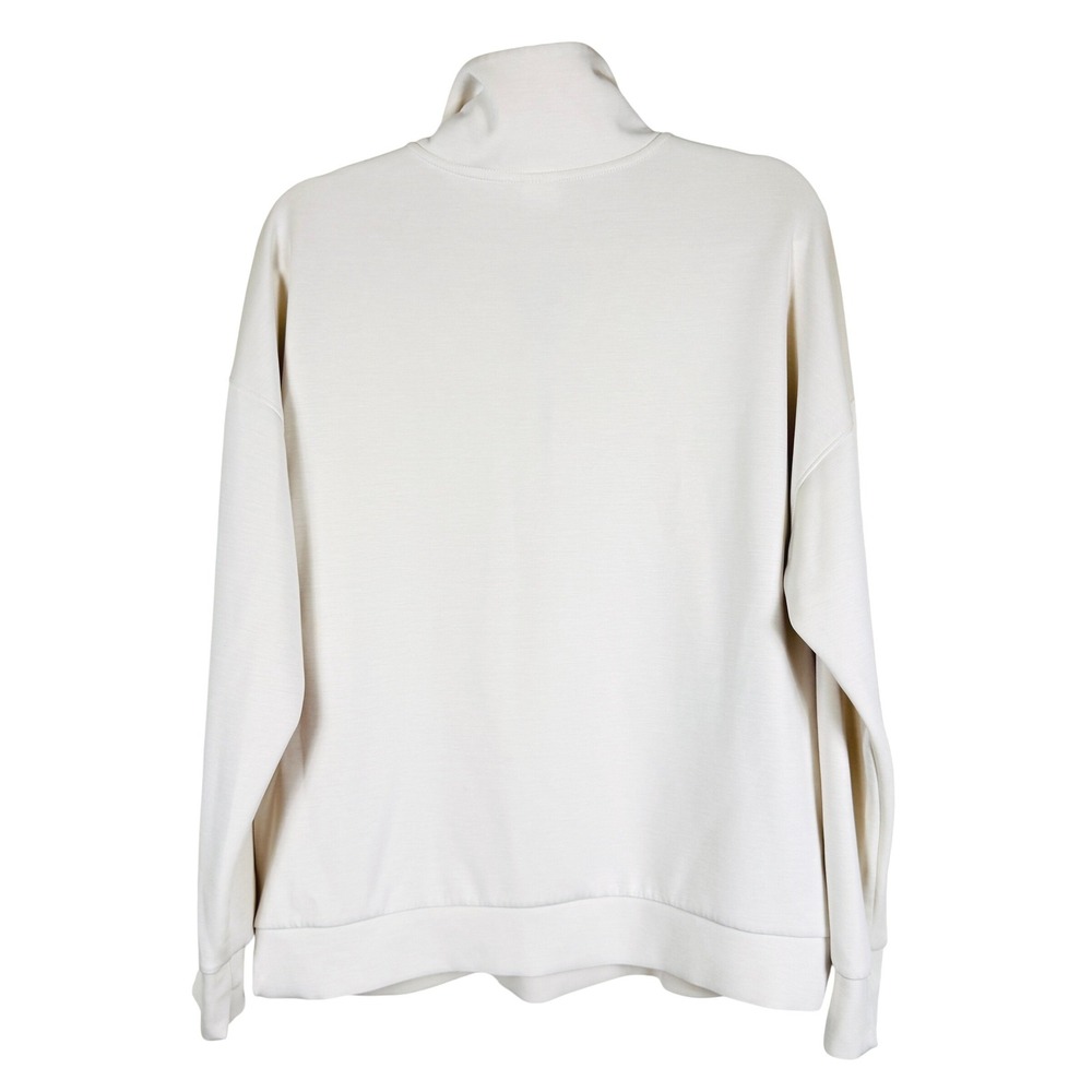Women Cream Mock Neck Quarter Zip Pullover Size L Modal Neutral Layering Pockets - Picture 3 of 9